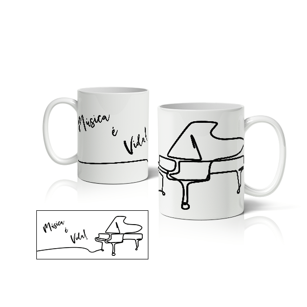 Caneca de Porcelana Piano - Música é vida!